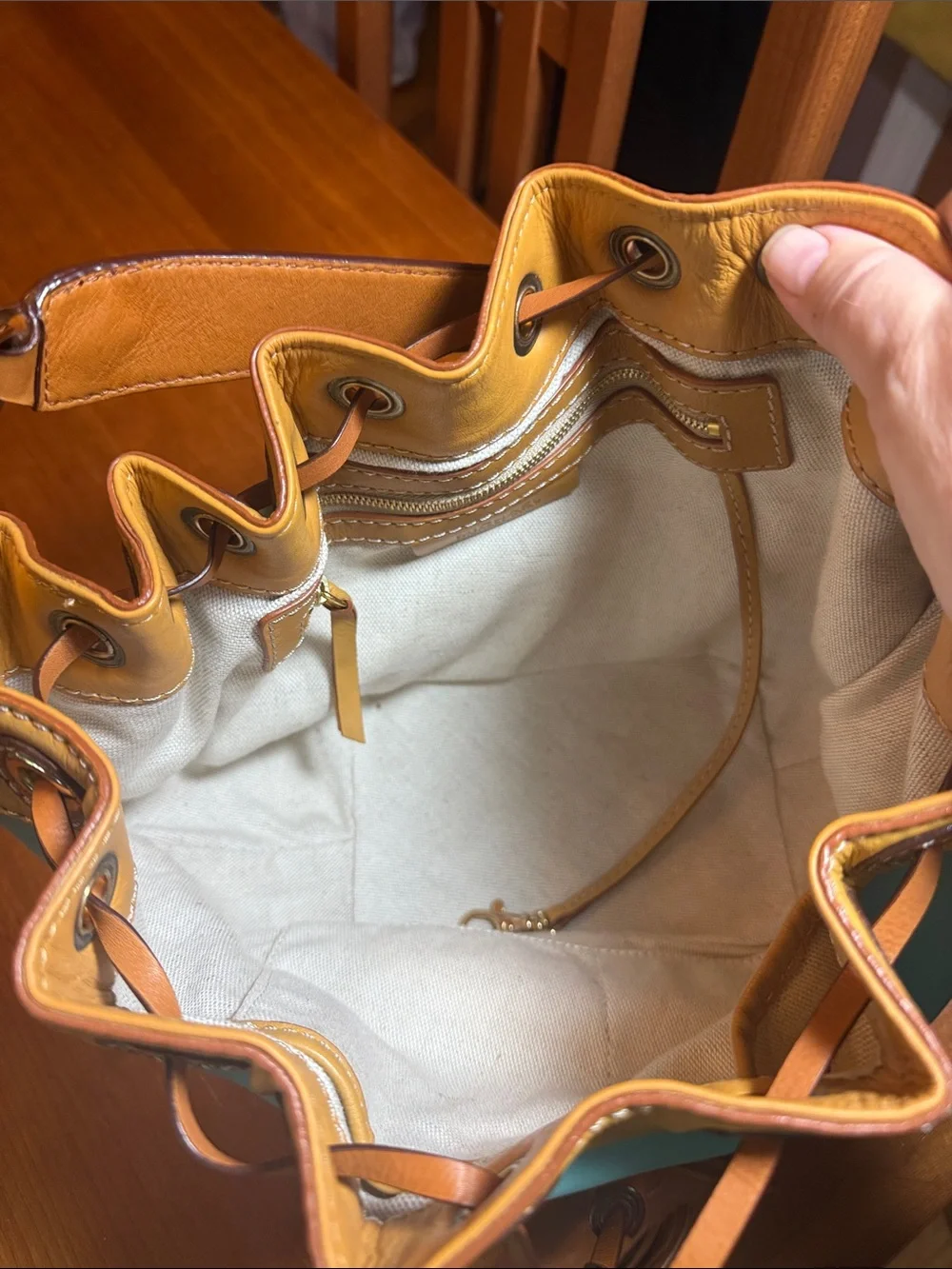 Turquoise & Tan Michael Kors Drawstring Bucket Bag - Women